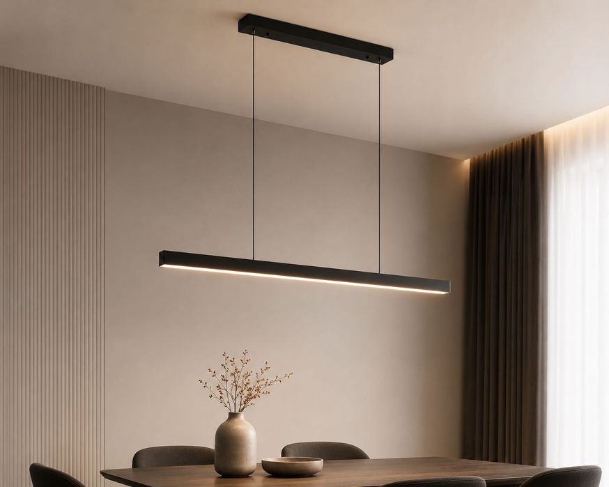 Lustra LED suspendata premium 120cm telecomanda dimabila neagra modern dining