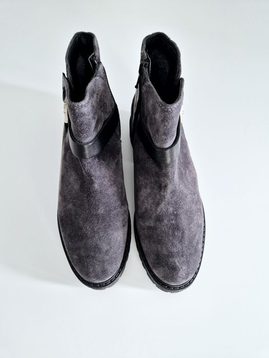 Ghete piele intoarsa gri marime 36