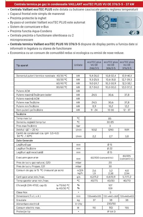 Centrala termica in condensatie VAILLANT ecoTEC PLUS VU 306/3-5 30 kw