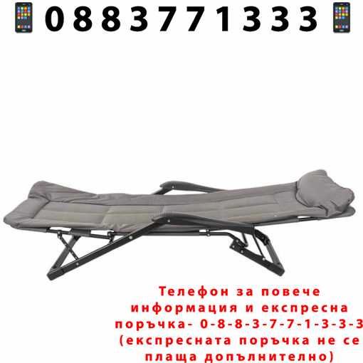 Сгъваем Шезлонг – Походно Легло Сив Цвят + ЛЕД ФЕНЕР