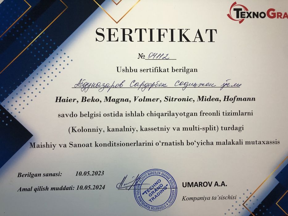 Кондиционер установка ва ремонт хизмати