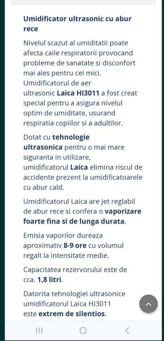 umidificator cu ultrasunete și lumina de veghe Laica