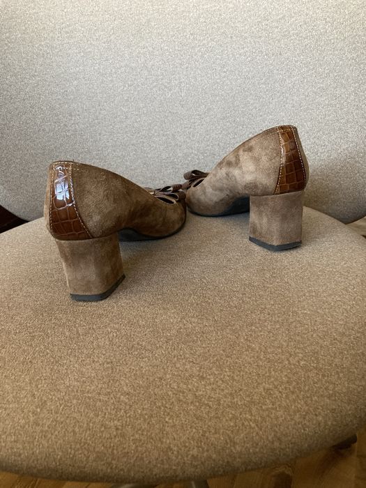 Pantofi dama din piele maro, 38, cu funda