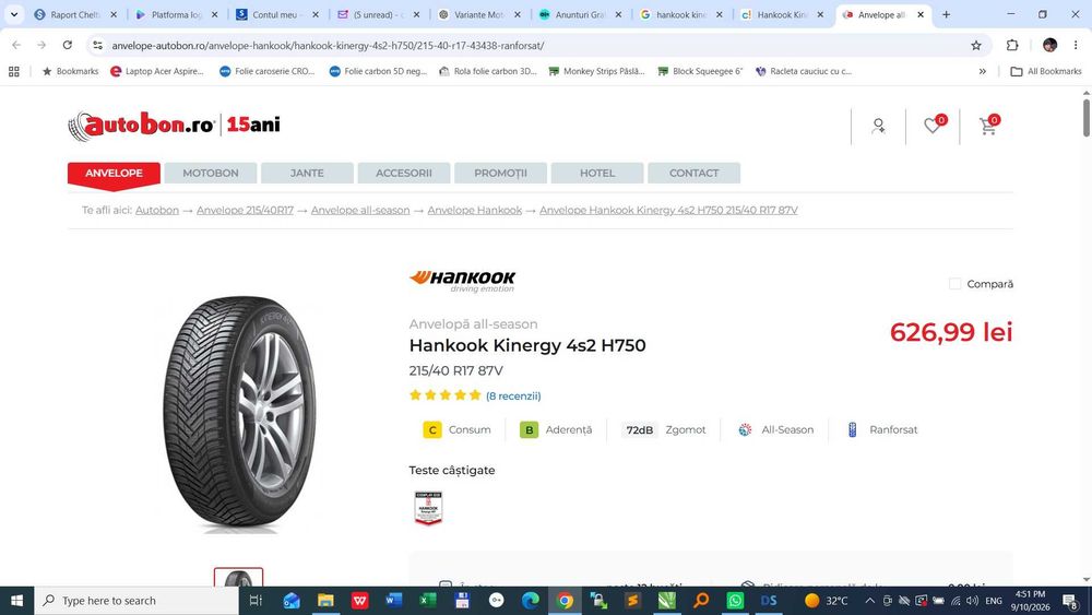 Anvelope Hankook - DOT 2024 - 215/40/R17 - Kinergy 4S2 All Seasons
