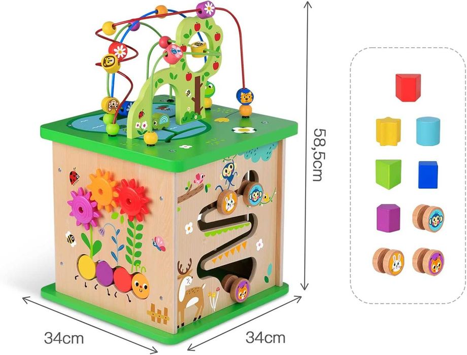 OOOK 5 в 1 Активен център,голям дървен куб за игра образователен пъзел