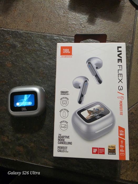 Casti In-Ear JBL Live Flex 3, Bluetooth 5.3, Hi-Res, Smart Case, True Adaptive NC, Autonomie 50H, Multi-point, IP54, Argintiu inva in garantie