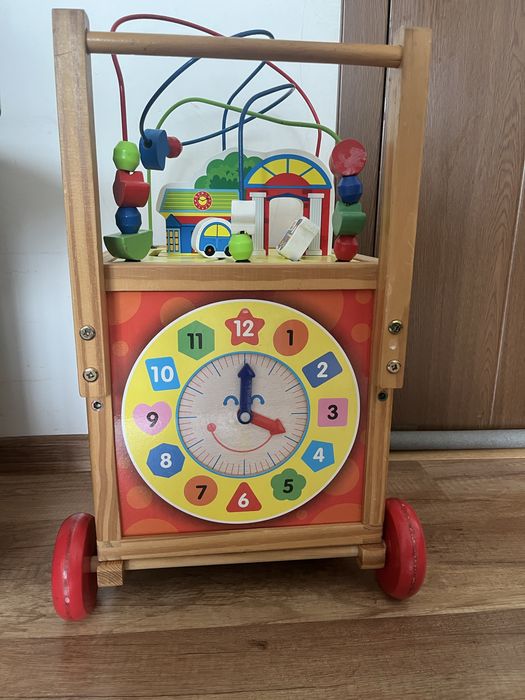 Дървена количка за бутане, образователен куб - Kruzzel