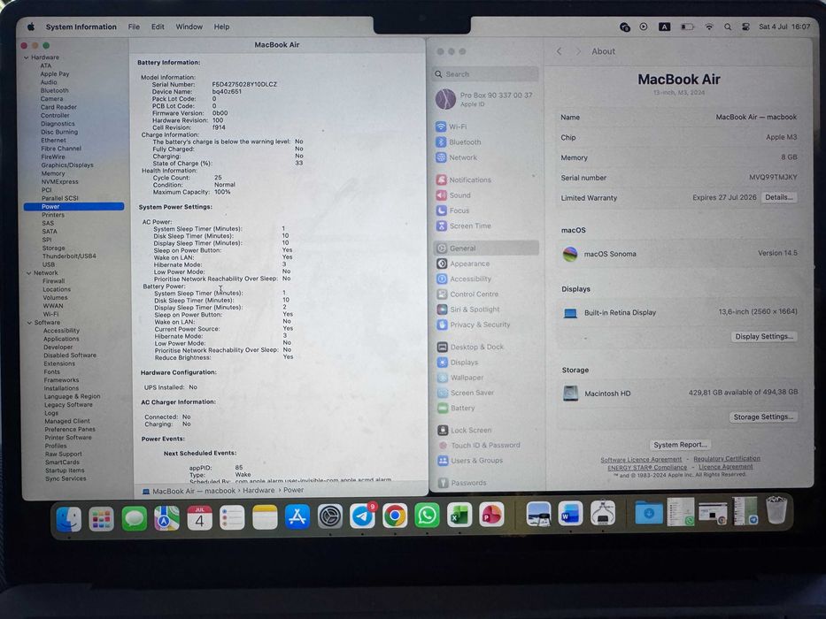 Mac Air M3 13,6-inch 512GB (battery - 100%, cycle count - 25)