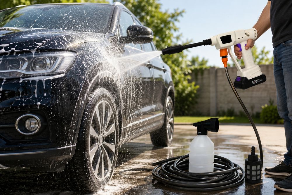 Безжична водоструйка под налягане, 21V, 30 бара, 2 Li-ion батерии, 5м маркуч за вода