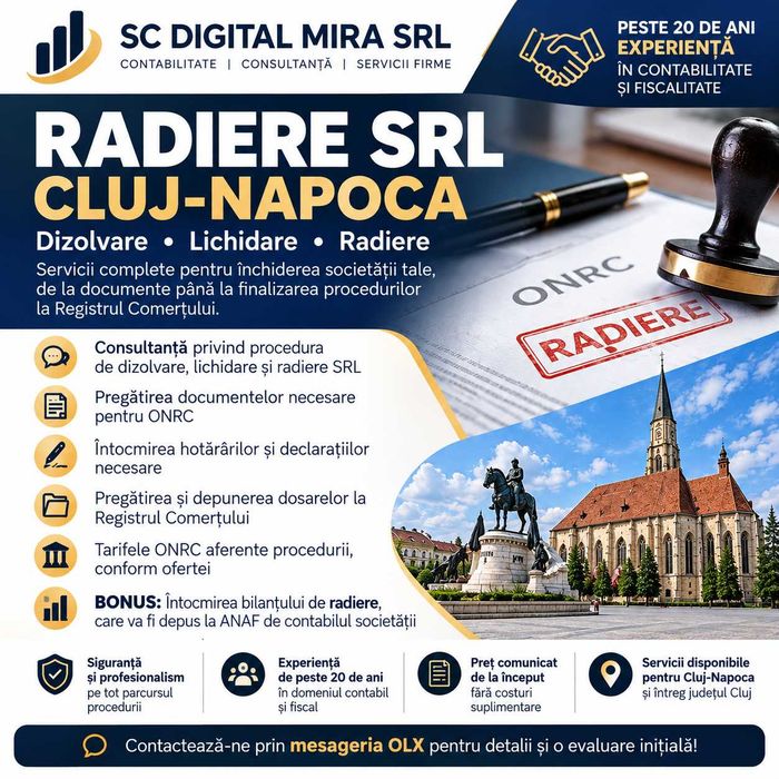 Radiere SRL CLUJ – Închidem firma rapid si profesional