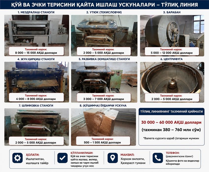 Қўй терини қайта ишлаш станоклари