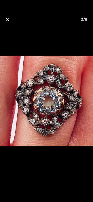 Inel aur roz 9 ct cu acuamarin si diamante