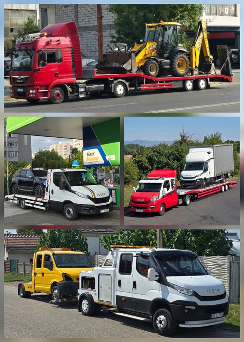 Platforma Transport Utilaje Grele Tractari Auto Recuperator Camioane Dube Trailer Buldoexcavatoare Tractoare Combine Microbuze Autoutilitare DEx12 A1