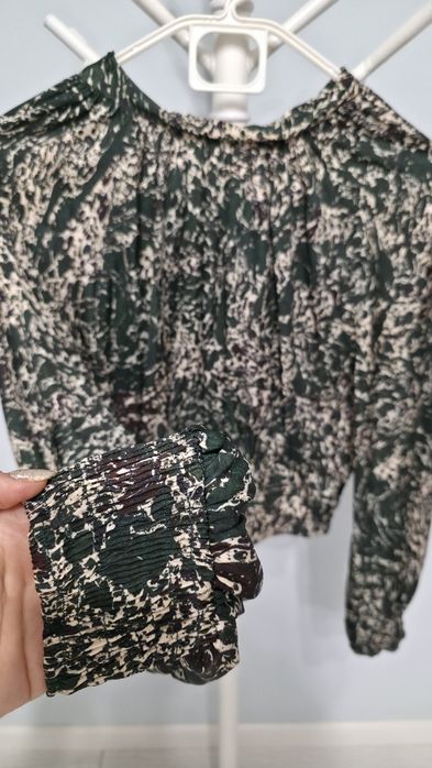 Top(camasa) elegant Zara,cu imprimeu, verde/multicolor, S