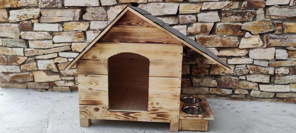 Къща за куче със стряха + купи;Колиба за кучета;Къщи за кученца