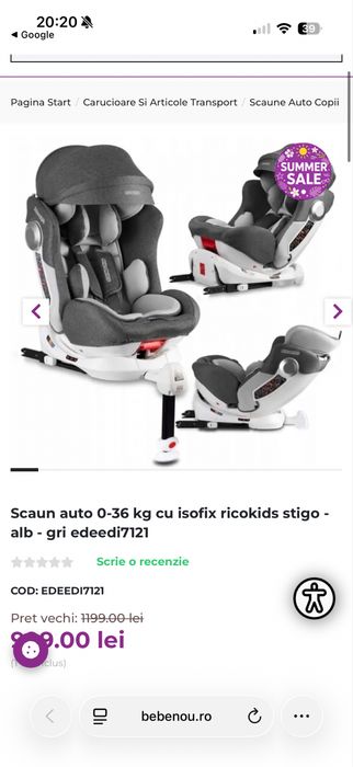 Scaun copil RicoKids stigo 0-36kg cu isofix si picior stabilizator