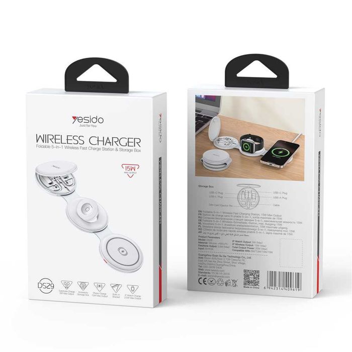Yesido Безжична зарядна станция 5в1 (DS29) за iPhone, AirPods, Apple Watch
