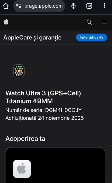 Apple Watch Ultra 3, GPS + Cellular, Carcasa Black Titanium 49mm
