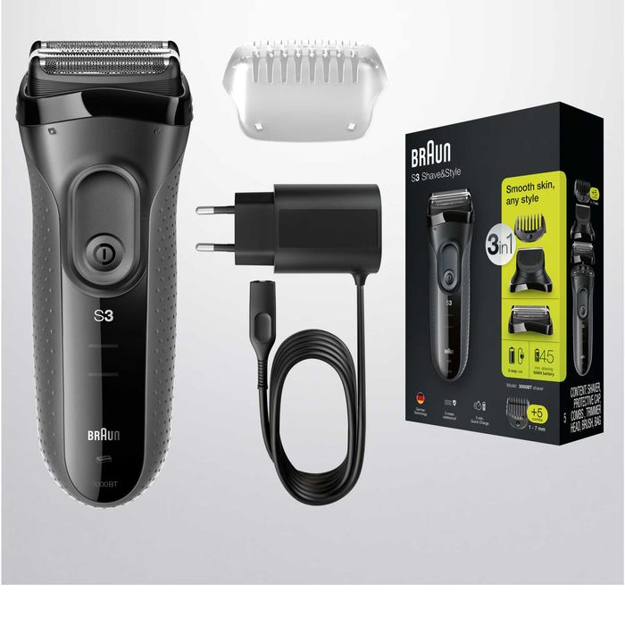 Aparat de ras electric Braun Series 3 3000BT ProSkin Wet&Dry, Negru