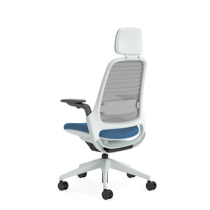 Scaun de Birou Steelcase Series 1 cu tetieră (alb/albastru)