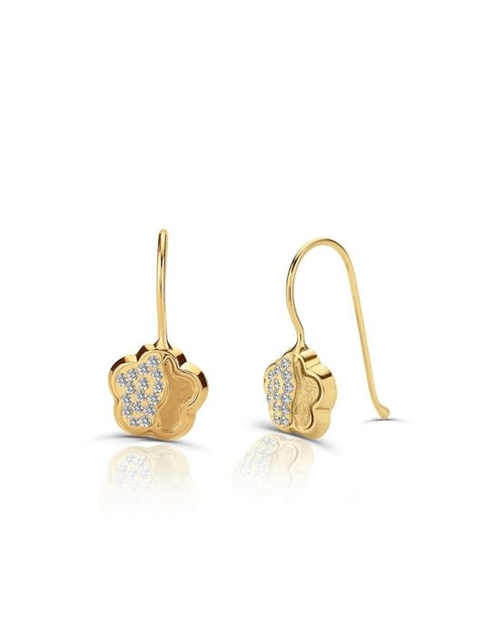 Cercei aur 14K pentru copii tortite floricica si cristal