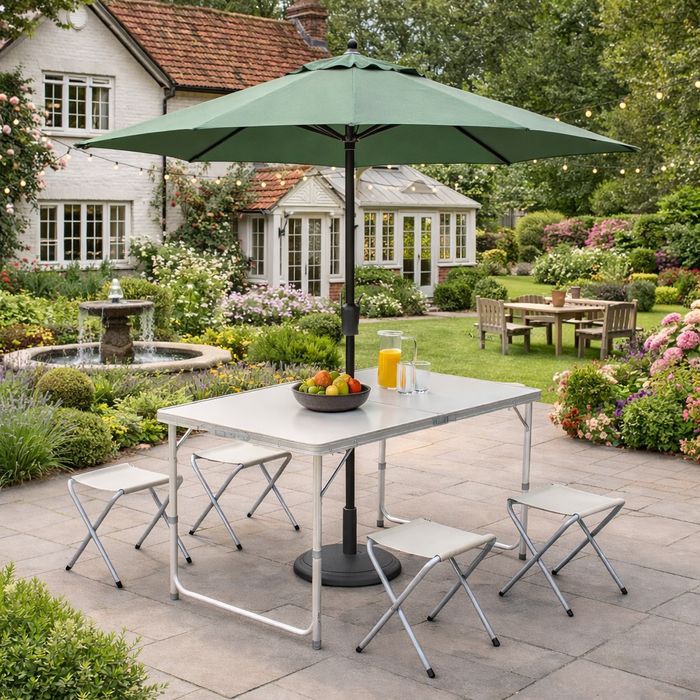 Разпъваш. Сядаш. Наслаждаваш се. Сгъваема маса с 4 стола