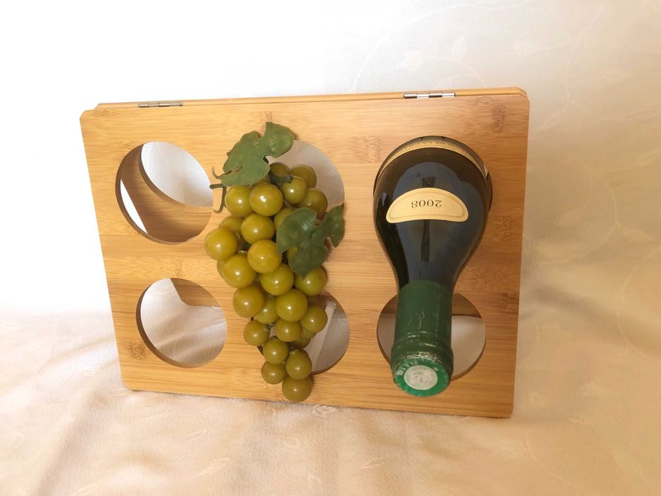 Сгъваема бамбукова стойка за вино/ подарък изкуствен декоративен грозд