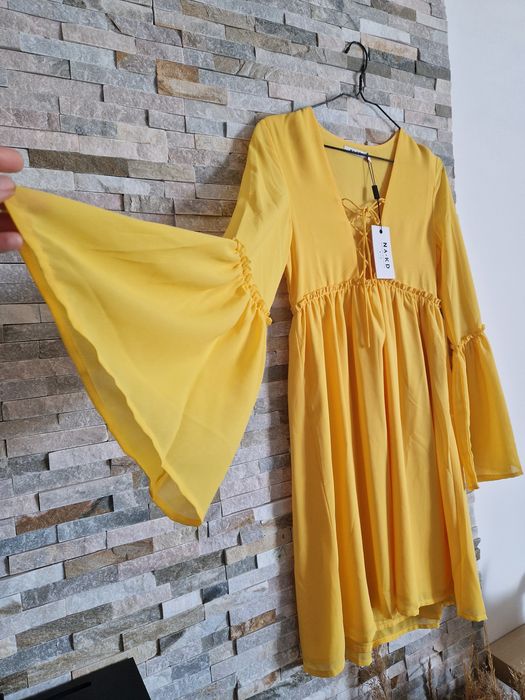 Rochie midi cu maneci clopot, noua, masura XS-S