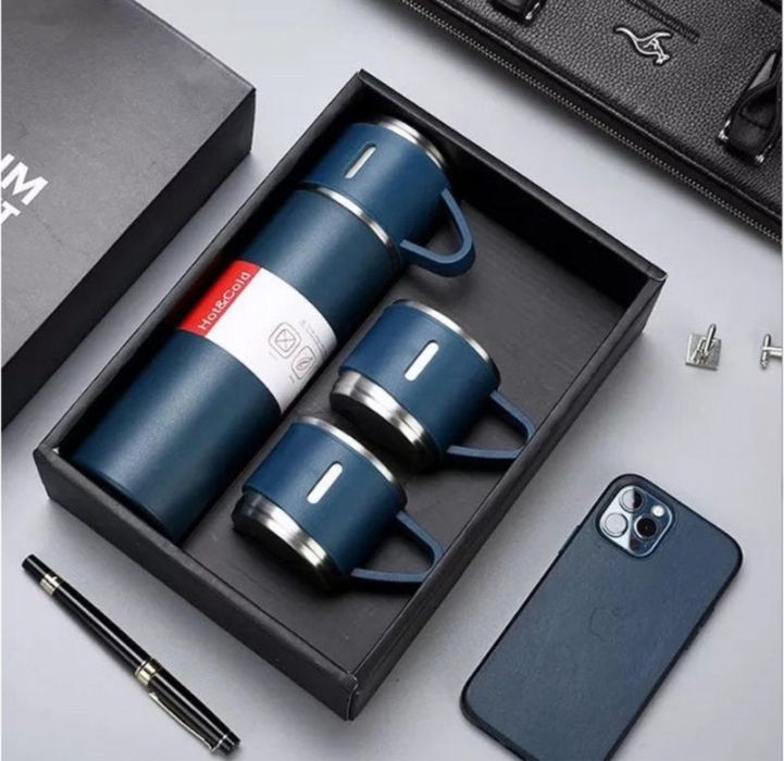 Set Termos cu 2 Cani din Otel Inoxidabil, Capacitate 500ml, Albastru