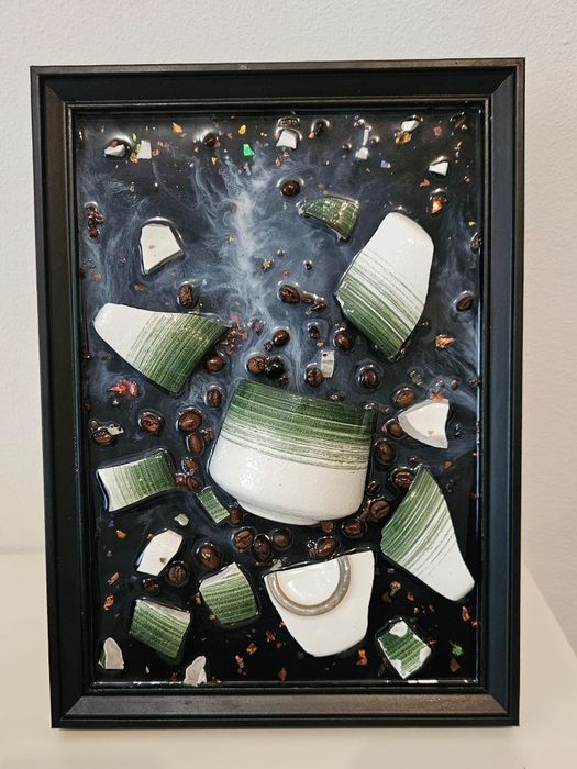 Vand tablou 3D Emerald Brew  cu Ceramica si Rasina Epoxidica