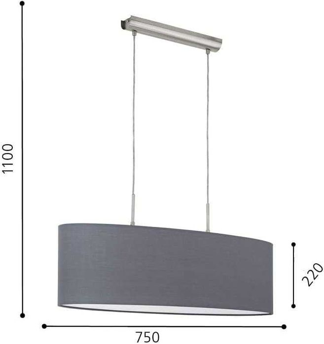 Текстилен пендел Eglo Pasteri с 2 крушки от стомана и плат, 750 мм
