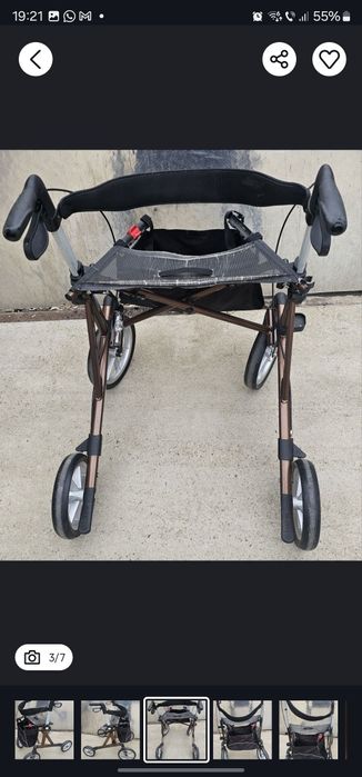 Rolator/Cadru de mers cu roți mari si pozitie de odihna și coș