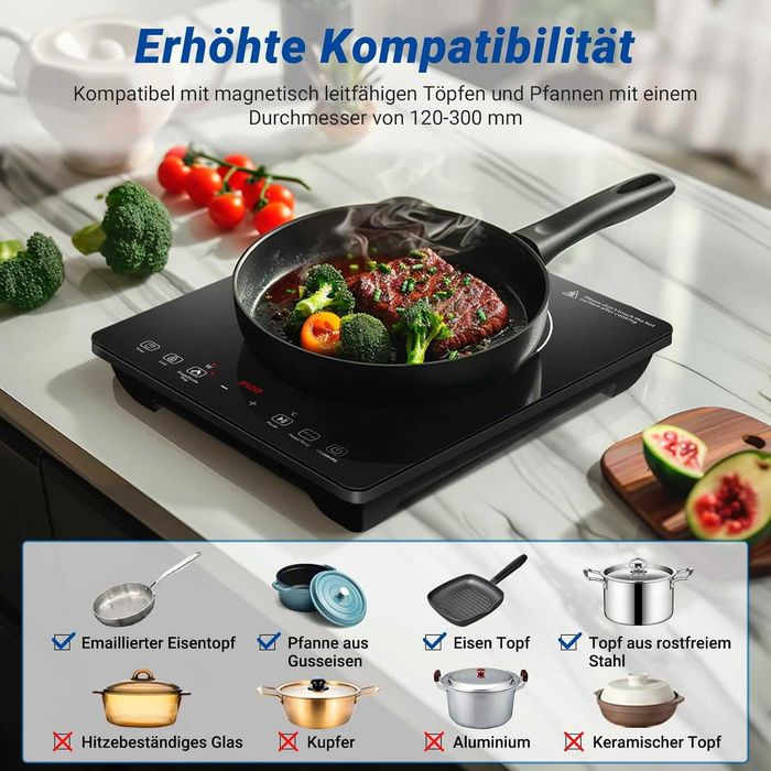 Plită cu inducție 3500W, AMZCHEF Plită cu inducție 1 placă cu inel dublu