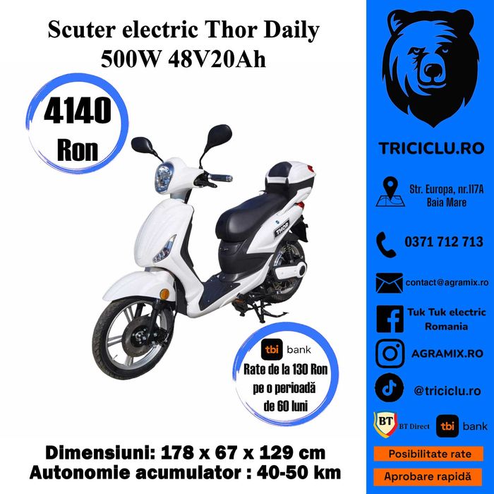 Scuter electric Thor Daily rosu negru alb TRANSP. GRATUIT