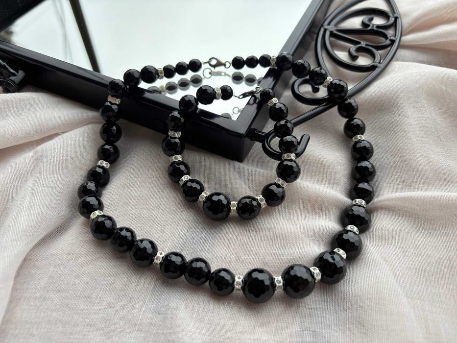 Оникс + сребро 925 | Колие, гривна, обеци