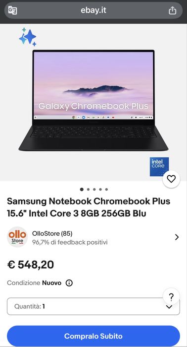 Laptop Samsung Galaxy Chromebook Plus 15.6” 8GB 256GB Blue Nou Sigilat