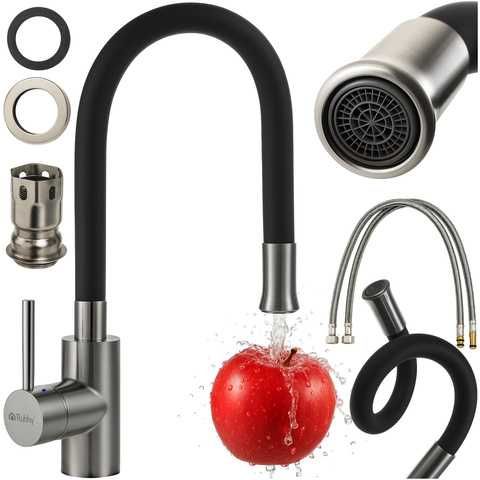 Гъвкав смесител за кухня / Черен смесител за кухня с гъвкав чучур