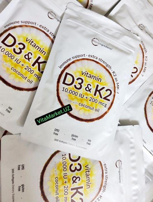 Vitamin d3 k2,10.000 iu + 200 mcg,kokos yogi bilan,d3,витамин д3-к2
