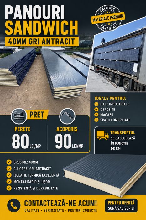 Panouri sandwich grosimea de 40mm gri antracit