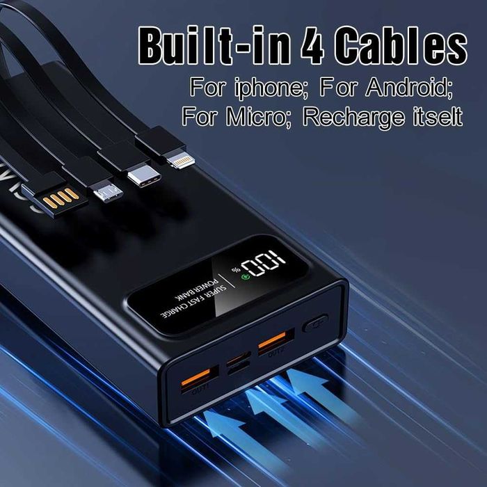 Power Bank 27 000 mAh – Бързо зареждане, Вградени кабели, LED дисплей