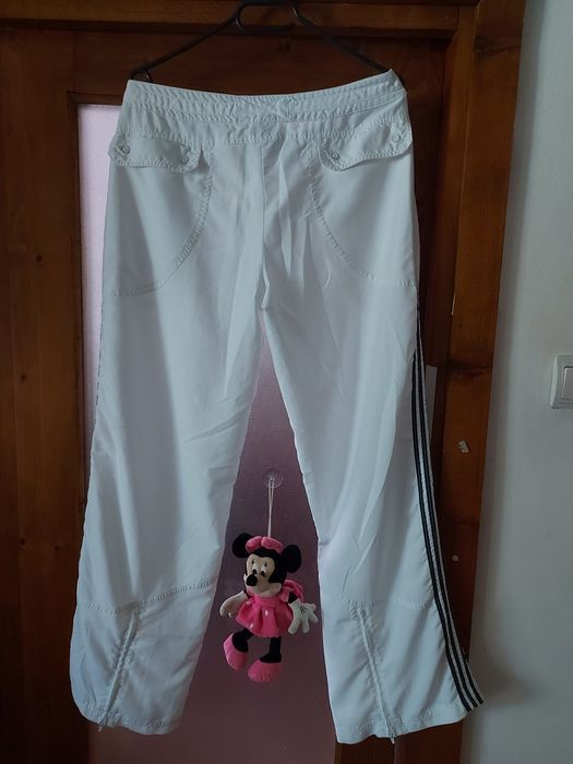 Pantaloni trening Adidas alb cu negru mărimea L