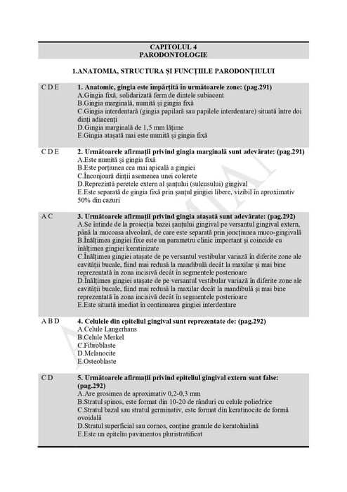 CULEGERE DE TESTE-GRILĂ - pentru concursul de Rezidențiat în domeniul Medicina Dentara