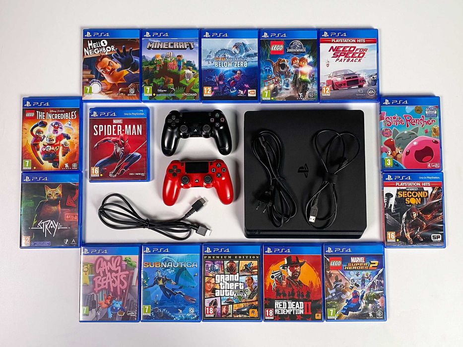 PlayStation 4 Slim 1TB + 2 джойстика + 15 игри (Пълен готов комплект)