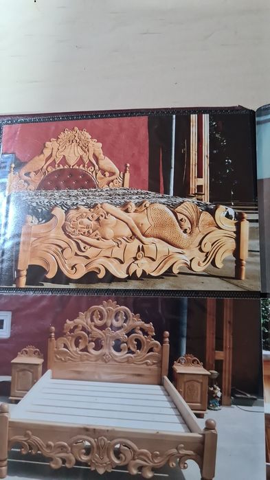 Pat dormitor sculptat alb perlat