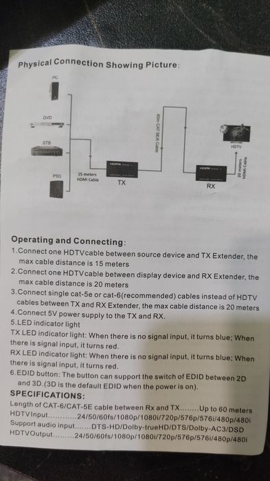 Расширитель HDMI-UTP до 60 метров. Extender.
