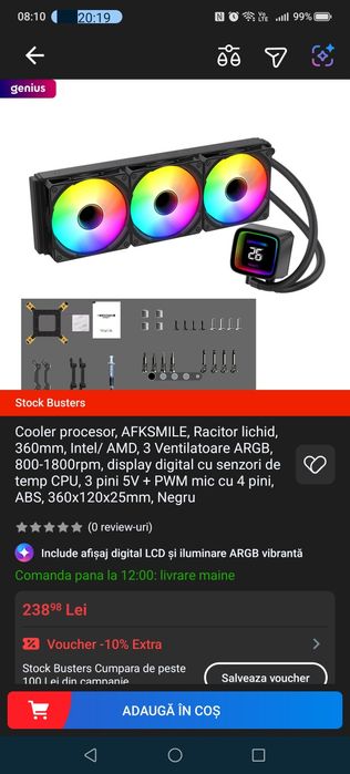 Cooler Apa AIO 360mm RGB Temp Sensor Nou Sigilat am4/am5 intel