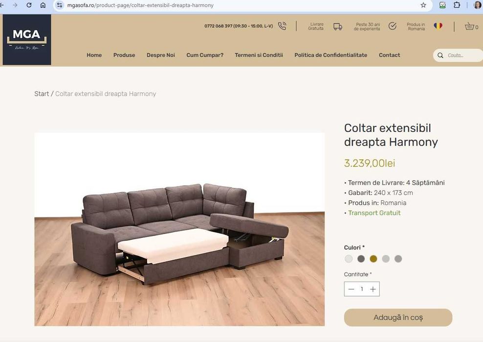 Colțar Extensibil Harmony (Dreapta) – Stare aproape Impecabilă