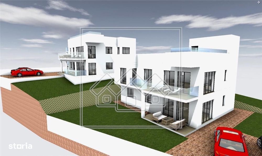 Casă de vânzare în Cisnădioara – rooftop cu piscină infinity, panoramă