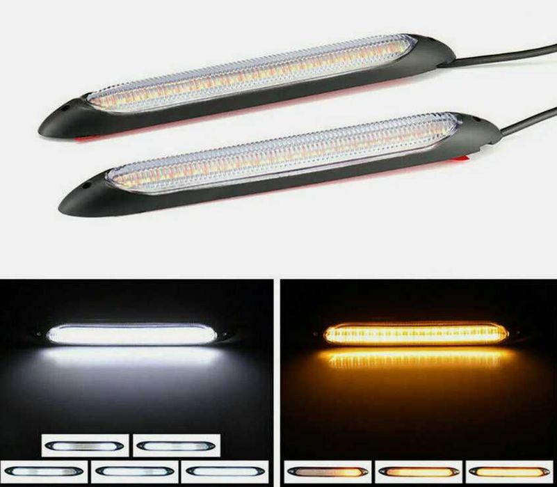 Дневни DRL LED гъвкави светлини с бягащ мигач 15.5см - 2 броя.