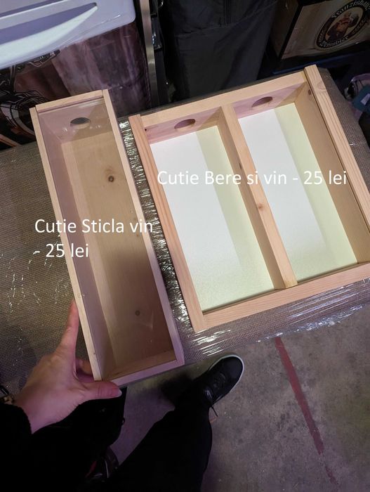 Cutie lemn cu capac de sticla pentru sticla de vin si/sau bere